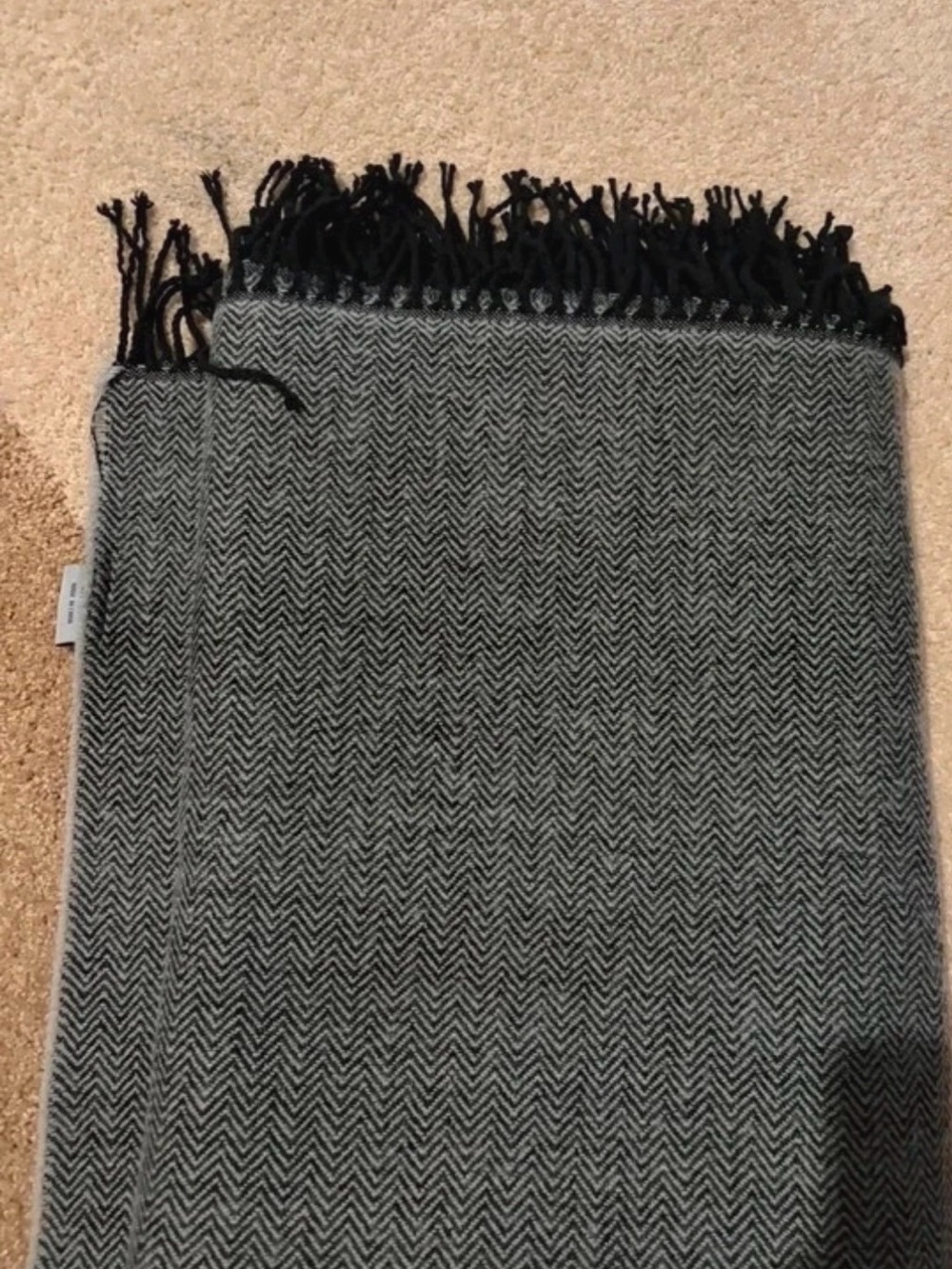Black and Gray Herringbone Fringed Blanket